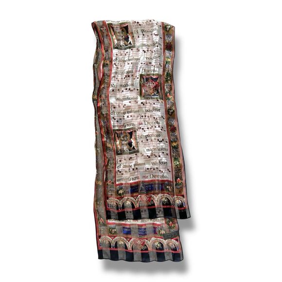 ECHO Accessories - Echo 100% Silk Brown Blk Scarf 57” X 11” Rectangular Woman Scarve Christmas Vtg